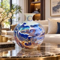 Bình Tài Lộc Cá Chép Vẽ Vàng Cao Cấp 35cm – Sứ Bát Tràng Men Lam Vẽ Vàng 24K, Trang Trí Sang Trọng, Biểu Tượng May Mắn Và Thành Công