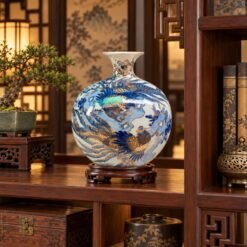 Bình Tài Lộc Chim Trĩ Hoa Đào Vẽ Vàng Cao Cấp 35cm – Tinh Hoa Gốm Sứ Bát Tràng, Trang Trí Phòng Khách Và Quà Biếu Sang Trọng