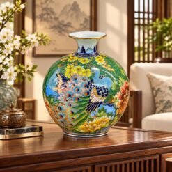 Bình Tài Lộc Chim Uyên Ương Vẽ Vàng 24K Cao 30cm – Món Quà Cưới, Tân Gia Mang Lời Chúc Hạnh Phúc Và Gia Đình Hòa Thuận
