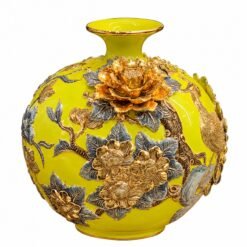 Bình Tài Lộc Công Thành Danh Toại Vẽ Vàng 30cm – Nghệ Thuật Chim Công Hoa Đào, Biểu Tượng Thành Đạt Và May Mắn