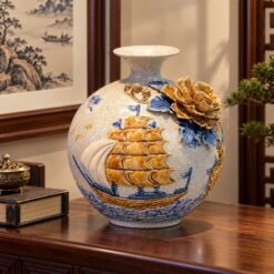 Bình Tài Lộc Đắp Nổi Thuận Buồm Xuôi Gió 30cm – Trưng Bày Phong Thủy, Gửi Gắm Lời Chúc Kinh Doanh Hanh Thông