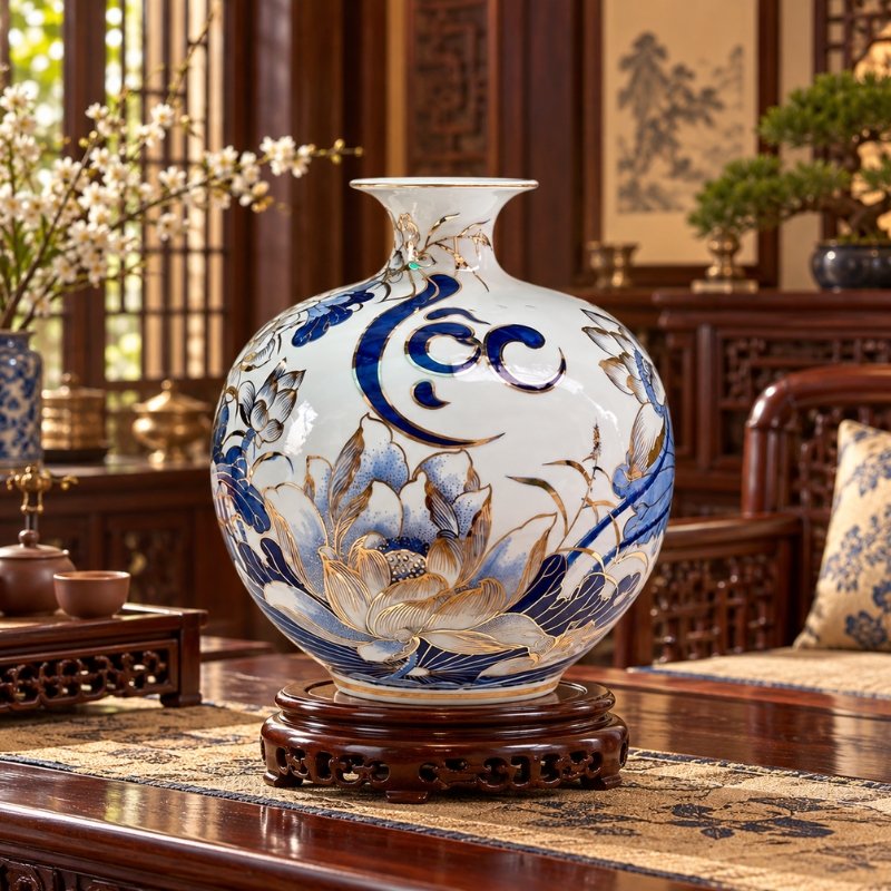 Bình Tài Lộc Hoa Sen Men Lam Vẽ Vàng Cao Cấp 38cm – Nghệ Thuật Gốm Sứ Truyền Thống, Trang Trí Tinh Tế, Quà Biếu Ý Nghĩa 8 Bình Tài Lộc Hoa Sen Men Lam Vẽ Vàng Cao Cấp 38cm – Nghệ Thuật Gốm Sứ Truyền Thống, Trang Trí Tinh Tế, Quà Biếu Ý Nghĩa
