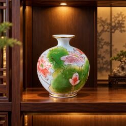 Bình Tài Lộc Hoa Sen Vẽ Vàng Cao 25cm – Tinh Hoa Gốm Sứ Bát Tràng, Điểm Tô Không Gian Thịnh Vượng