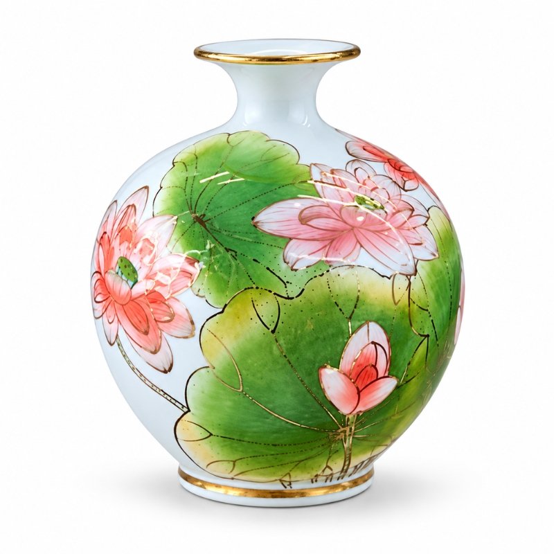 Bình Tài Lộc Hoa Sen Vẽ Vàng Cao 25cm – Tinh Hoa Gốm Sứ Bát Tràng, Điểm Tô Không Gian Thịnh Vượng