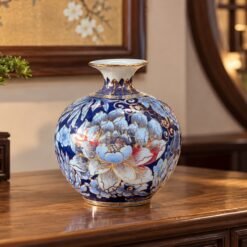 Bình Tài Lộc Mini Bảo Tiên Liên Hoa Xanh Lam Cao Cấp 22cm – Nghệ Thuật Gốm Sứ Truyền Thống, Trang Trí Bàn Thờ Thần Tài Và Thu Hút May Mắn