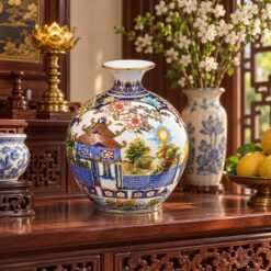 Bình Tài Lộc Nhị Cảnh Hà Nội Vẽ Vàng 24K Cao 30cm – Tinh Hoa Gốm Sứ Bát Tràng Lưu Giữ Vẻ Đẹp Thủ Đô Và Giá Trị Văn Hóa Truyền Thống