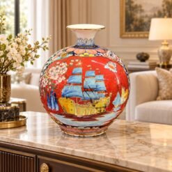 Bình Tài Lộc Nhị Cảnh Thuyền Hoa Bát Tràng Cao 30cm – Món Quà Tân Gia, Khai Trương Gửi Gắm Lời Chúc Kinh Doanh Thuận Lợi, Phú Quý Bền Lâu
