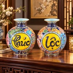 Bình Tài Lộc Phúc Lộc Ngàn Hoa Vuốt Tay Cao 25cm – Món Quà Tân Gia, Khai Trương Mang Lời Chúc May Mắn Và Kinh Doanh Thuận Lợi