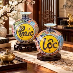 Bình Tài Lộc Phúc Lộc Ngàn Hoa Vuốt Tay Cao 25cm – Món Quà Tân Gia, Khai Trương Mang Lời Chúc May Mắn Và Kinh Doanh Thuận Lợi