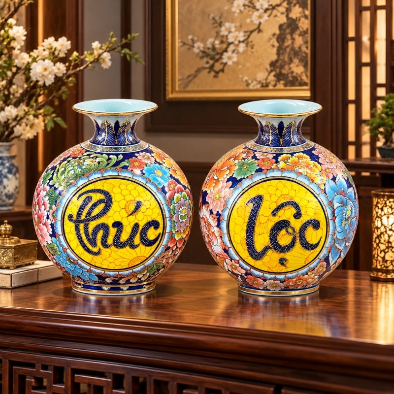 Wiix Gift 39 Bình Tài Lộc Phúc Lộc Ngàn Hoa Vuốt Tay Cao 25cm – Món Quà Tân Gia, Khai Trương Mang Lời Chúc May Mắn Và Kinh Doanh Thuận Lợi