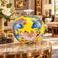 Bình Tài Lộc Sen Chép Vuốt Tay Bát Tràng Cao Cấp 22cm – Vẻ Đẹp Gốm Sứ Truyền Thống, Bí Quyết Trang Trí Phòng Khách Và Gìn Giữ Giá Trị Phong Thủy