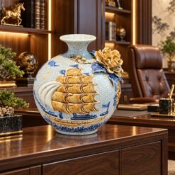 Bình Tài Lộc Thuận Buồm Xuôi Gió 22cm – Sứ Bát Tràng Đắp Nổi Cao Cấp, Quà Khai Trương Gửi Gắm Lời Chúc Kinh Doanh Thuận Lợi