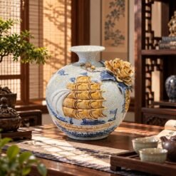 Bình Tài Lộc Thuận Buồm Xuôi Gió 22cm – Sứ Bát Tràng Đắp Nổi Cao Cấp, Quà Khai Trương Gửi Gắm Lời Chúc Kinh Doanh Thuận Lợi