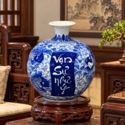 Bình Tài Lộc Vạn Sự Như Ý Men Lam Cao Cấp 30cm – Điểm Nhấn Nội Thất Thanh Lịch, Mang Ý Nghĩa Sung Túc Và Vạn Điều Hanh Thông