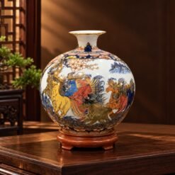 Bình Tài Lộc Vẽ Vàng Công Danh Thăng Tiến Cao 30cm – Mã Phi Vạn Dặm, Thuyền Vượt Sóng Xa, Công Thành Danh Toại