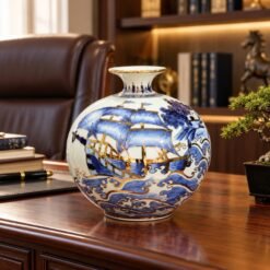 Bình Thuận Buồm Xuôi Gió Sứ Bát Tràng Vẽ Vàng 24K 25cm – Buồm Căng Đón Lộc, Vạn Sự Han​​h Thông, Phú Quý Bền Lâu