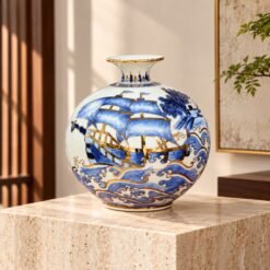 Bình Thuận Buồm Xuôi Gió Sứ Bát Tràng Vẽ Vàng 24K 25cm – Buồm Căng Đón Lộc, Vạn Sự Han​​h Thông, Phú Quý Bền Lâu