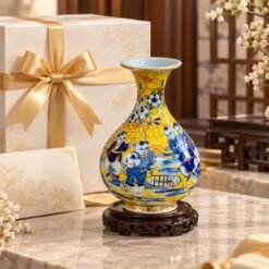 Bình Vẽ Vàng Mini Vẽ Bách Nhi Đồ Cao 20cm – Bách Nhi Hoan Hỷ, Gia Đình Viên Mãn, Hạnh Phúc Trường Tồn