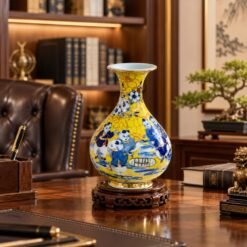 Bình Vẽ Vàng Mini Vẽ Bách Nhi Đồ Cao 20cm – Bách Nhi Hoan Hỷ, Gia Đình Viên Mãn, Hạnh Phúc Trường Tồn