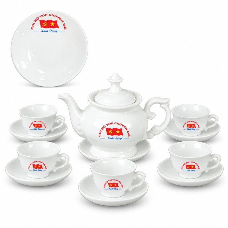 Bộ Ấm Chén Bát Tràng In Logo Quà Tặng – Sứ Trắng Thanh Lịch, Tôn Vinh Nghệ Thuật Tiếp Khách Và Lưu Dấu Thương Hiệu