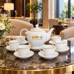 Bộ Ấm Chén In Logo Quà Tặng Ngân Hàng BIDV – Tinh Hoa Sứ Bát Tràng In Vàng 24K, Gửi Trao Lời Tri Ân Và Gắn Kết Khách Hàng Bền Lâu