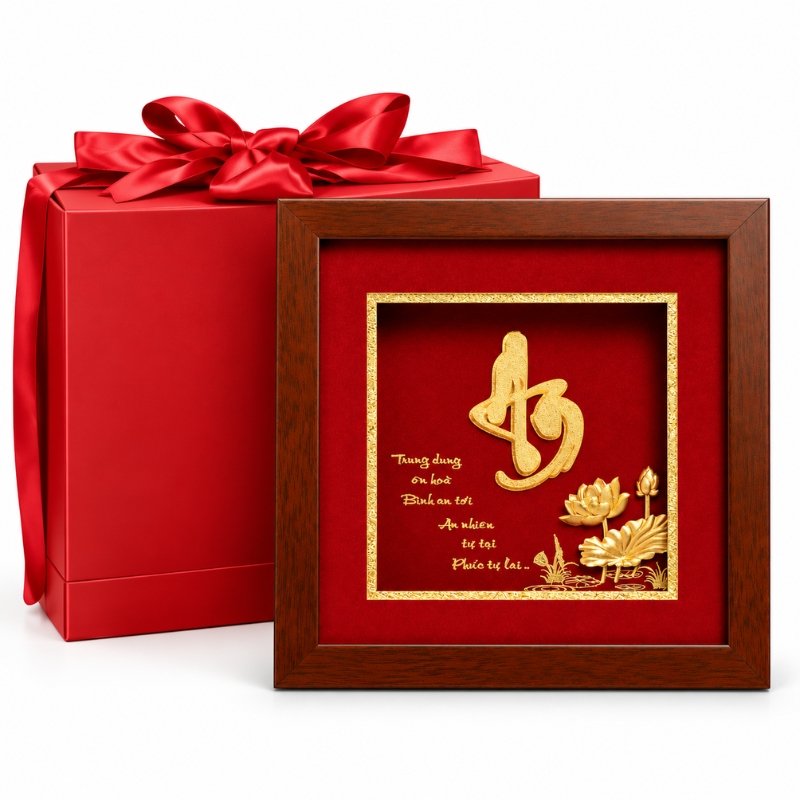 Chữ An Thư Pháp Dát Vàng 24K – Tôn Điểm Không Gian, Gửi Gắm Lời Chúc Bình An Và Thuận Hòa