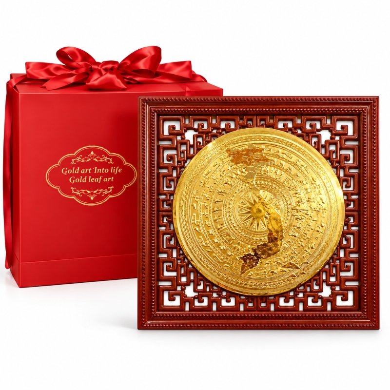 Mặt Trống Đồng Dát Vàng 24K – Biểu Tượng Văn Hóa Việt, Quà Tặng Trang Trọng Cho Sếp, Đối Tác Và Sự Kiện Doanh Nghiệp
