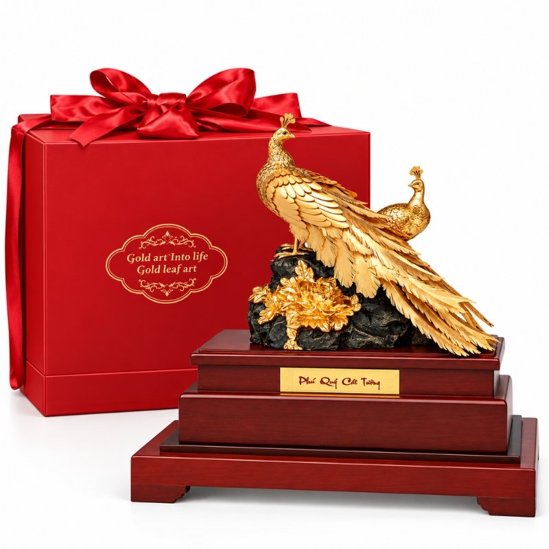Mô Hình Chim Công Hoa Mẫu Đơn Dát Vàng 24K – Tôn Điểm Không Gian, Gửi Gắm Lời Chúc Phú Quý Và Viên Mãn