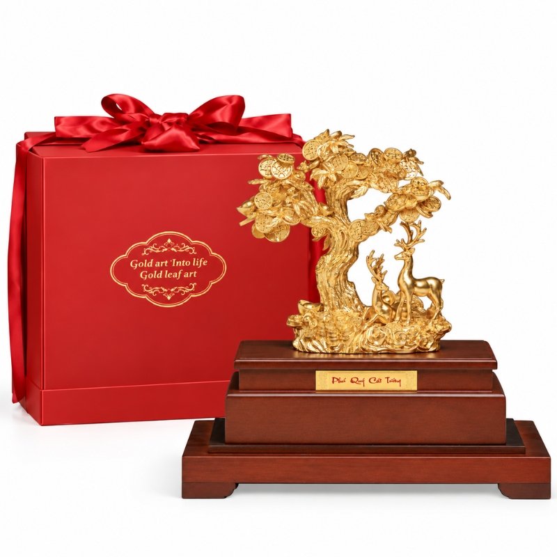 Mô Hình Hươu Phú Quý Dát Vàng 24K – Vật Phẩm Trưng Bày Bàn Làm Việc, Quầy Thu Ngân Và Không Gian Kinh Doanh