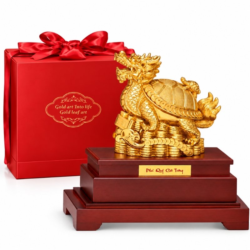 Mô Hình Long Quy Mạ Vàng 24K – Trang Trí Phòng Giám Đốc, Đại Sảnh, Gửi Trao Lời Chúc Thành Công Và Thịnh Vượng