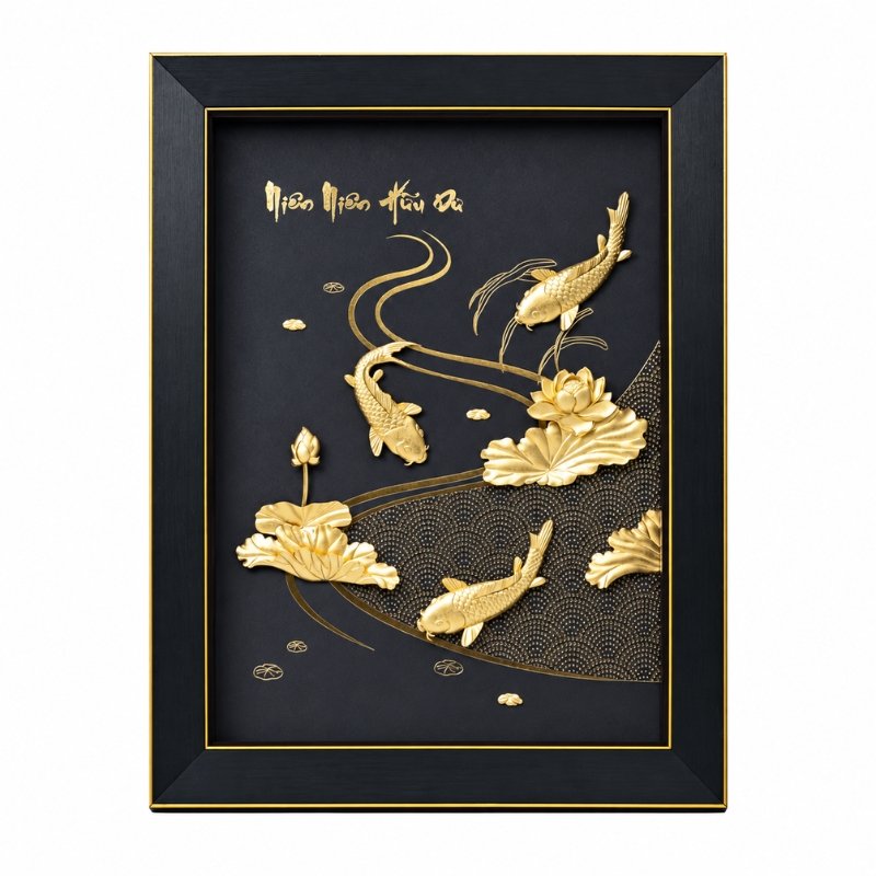 Tranh Cá Chép Hoa Sen Dát Vàng 24K – Điểm Nhấn Thanh Nhã Cho Không Gian, Biểu Tượng Dư Dả Và Phát Triển Bền Vững