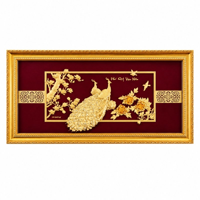 Tranh Chim Công Dát Vàng 24K – Trang Trí Phòng Khách, Tạo Điểm Nhấn Sang Trọng Và Gửi Gắm Lời Chúc Phú Quý Viên Mãn