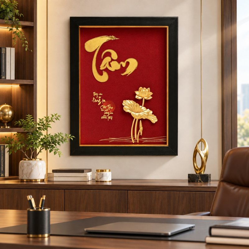Tranh Chữ Tâm Dát Vàng 24K Nền Đỏ – Tác Phẩm Thư Pháp Giàu Ý Nghĩa, Phù Hợp Trưng Bày Và Làm Quà Tri Ân 14 Tranh Chữ Tâm Dát Vàng 24K Nền Đỏ – Tác Phẩm Thư Pháp Giàu Ý Nghĩa, Phù Hợp Trưng Bày Và Làm Quà Tri Ân