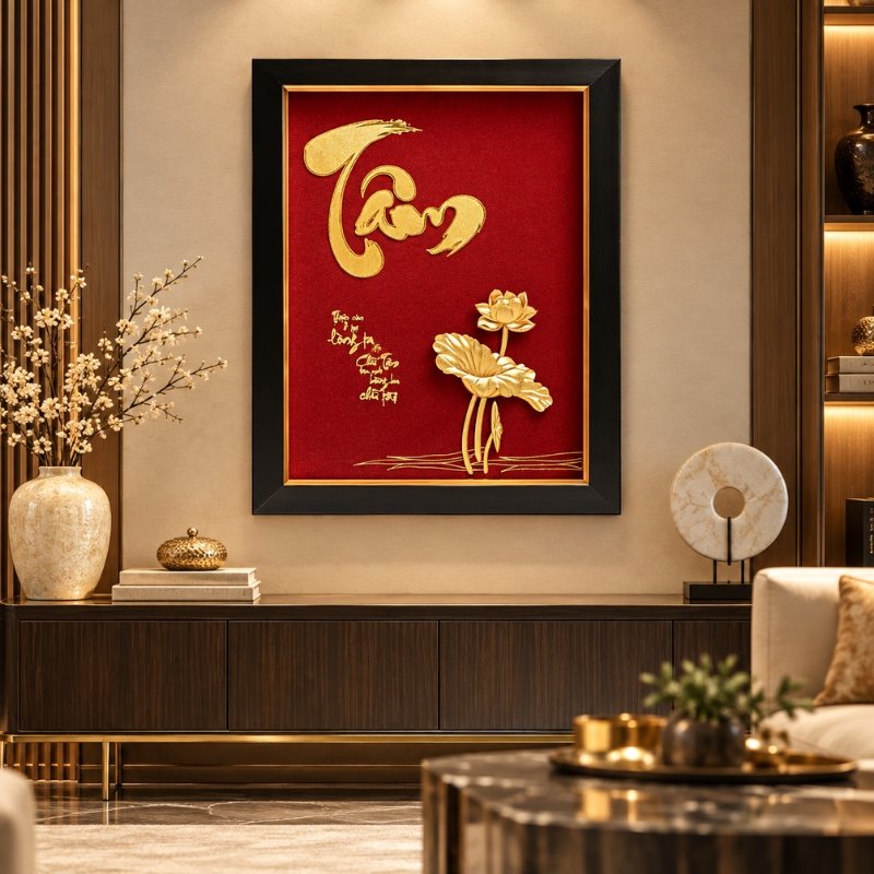 Tranh Chữ Tâm Dát Vàng 24K Nền Đỏ – Tác Phẩm Thư Pháp Giàu Ý Nghĩa, Phù Hợp Trưng Bày Và Làm Quà Tri Ân 4 Tranh Chữ Tâm Dát Vàng 24K Nền Đỏ – Tác Phẩm Thư Pháp Giàu Ý Nghĩa, Phù Hợp Trưng Bày Và Làm Quà Tri Ân - Ảnh 4