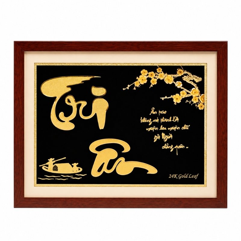 Tranh Chữ Tri Ân Thư Pháp Dát Vàng 24K – Thiết Kế Hoa Sen Ý Nghĩa, Dễ Trưng Bày Và Lưu Giữ Dấu Ấn Đồng Hành
