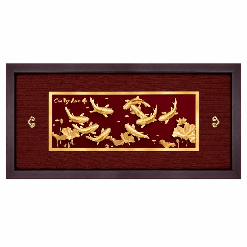 Wiix Gift 21 Tranh Cửu Ngư Hoa Sen Dát Vàng 24K – Khổ Lớn 66 X 130 Cm, Tạo Điểm Nhấn Sang Trọng Cho Phòng Khách Và Phòng Làm Việc