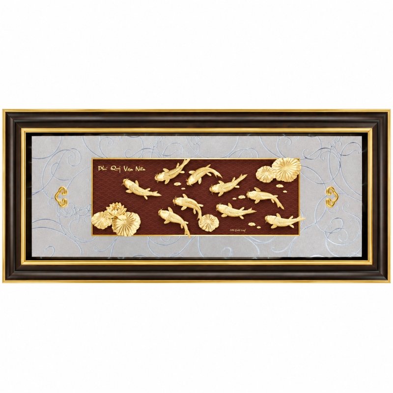 Wiix Gift 19 Tranh Cửu Ngư Hoa Sen Dát Vàng 24K – Khổ Ngang 48 X 108 Cm, Tạo Điểm Nhấn Sang Trọng Cho Phòng Khách Và Phòng Làm Việc