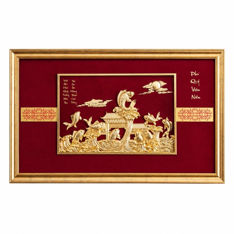 Tranh Cửu Ngư Quần Hội Dát Vàng 24K – Điểm Nhấn Trang Trí Sang Trọng, Biểu Tượng Của Tài Lộc, Sung Túc Và Thành Công Viên Mãn