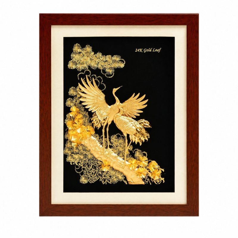 Wiix Gift 18 Tranh Đôi Chim Hồng Hạc Dát Vàng 24K – Trang Trí Sang Trọng, Biểu Tượng Hạnh Phúc, Gắn Kết Bền Lâu
