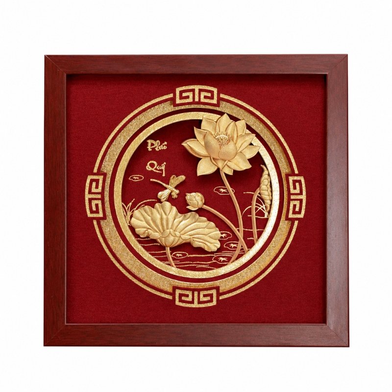Tranh Hoa Sen Phú Quý Dát Vàng 24K – Thiết Kế Thanh Lịch, Tạo Điểm Nhấn Nghệ Thuật Cho Phòng Khách, Phòng Làm Việc Và Không Gian Sống