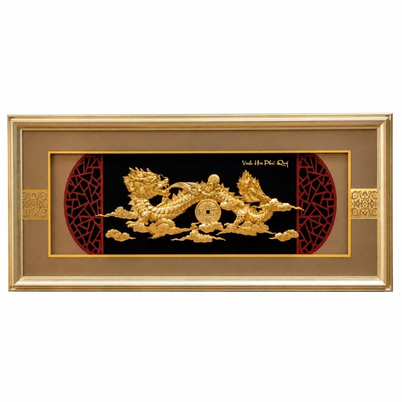 Tranh Rồng Nhả Ngọc Dát Vàng 24K – Biểu Tượng Cát Tường Và Phúc Lộc, Quà Tặng Khai Trương Sang Trọng, Gửi Gắm Lời Chúc Kinh Doanh Hưng Thịnh