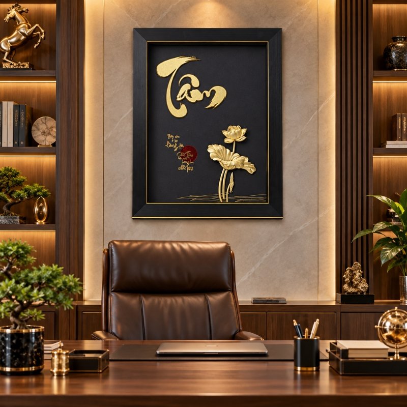 Tranh Thư Pháp Chữ Tâm Mạ Vàng 24K – Điểm Nhấn Nội Thất Tinh Tế, Gìn Giữ Nét Đẹp Văn Hóa Truyền Thống 14 Tranh Thư Pháp Chữ Tâm Mạ Vàng 24K – Điểm Nhấn Nội Thất Tinh Tế, Gìn Giữ Nét Đẹp Văn Hóa Truyền Thống