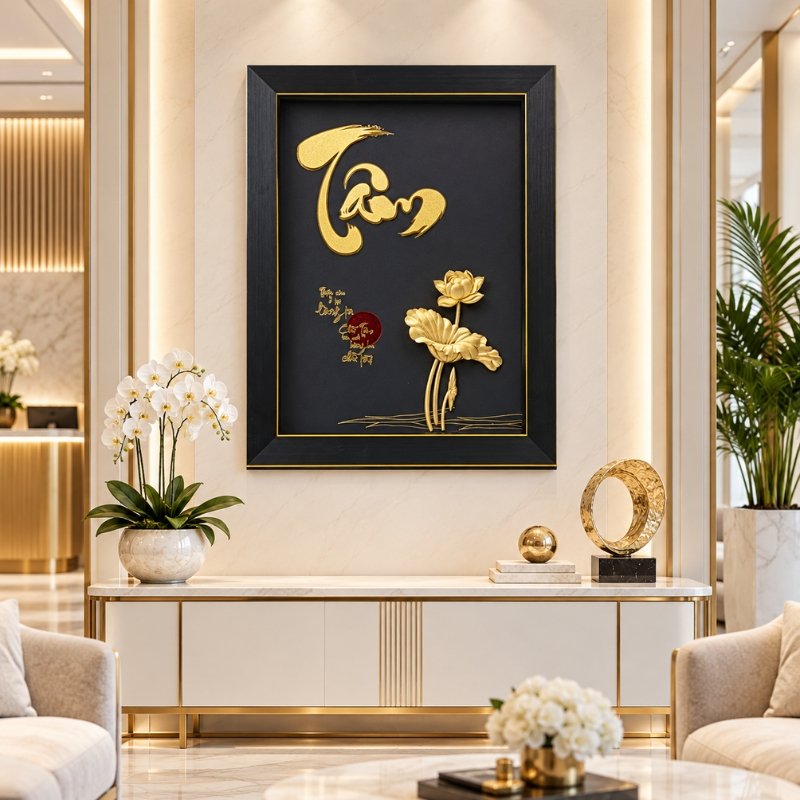 Tranh Thư Pháp Chữ Tâm Mạ Vàng 24K – Điểm Nhấn Nội Thất Tinh Tế, Gìn Giữ Nét Đẹp Văn Hóa Truyền Thống 4 Tranh Thư Pháp Chữ Tâm Mạ Vàng 24K – Điểm Nhấn Nội Thất Tinh Tế, Gìn Giữ Nét Đẹp Văn Hóa Truyền Thống - Ảnh 4
