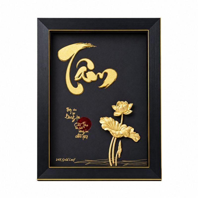 Tranh Thư Pháp Chữ Tâm Mạ Vàng 24K – Điểm Nhấn Nội Thất Tinh Tế, Gìn Giữ Nét Đẹp Văn Hóa Truyền Thống