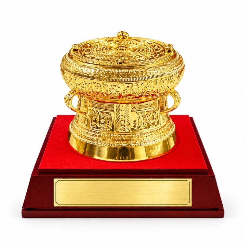 Trống Đồng Dát Vàng 15cm – Vẻ Đẹp Văn Hóa Trường Tồn, Trang Trí Sang Trọng, Quà Biếu Tinh Tế